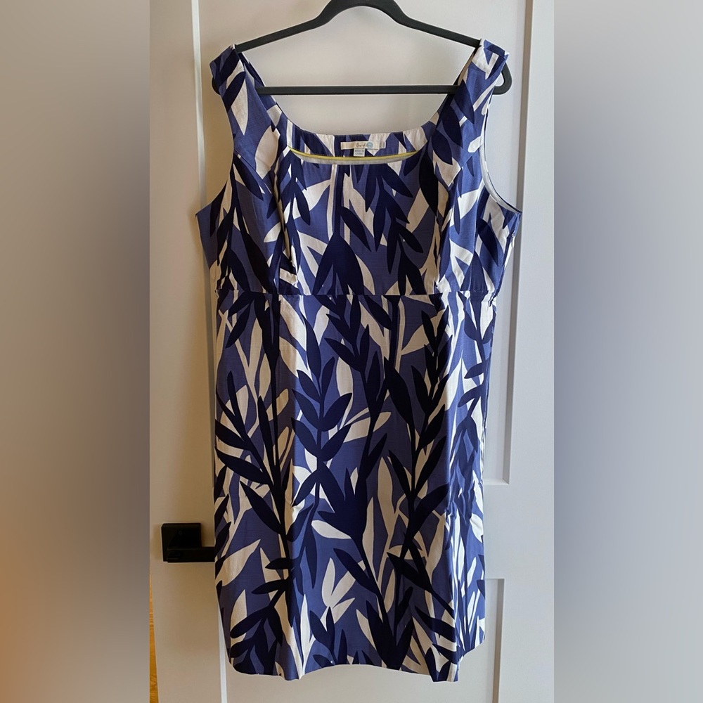 BODEN SLUB COTTON BLUE SAVANNAH LEAF SUMMER SUN SHIFT DRESS WH352 - US 16R, NEW